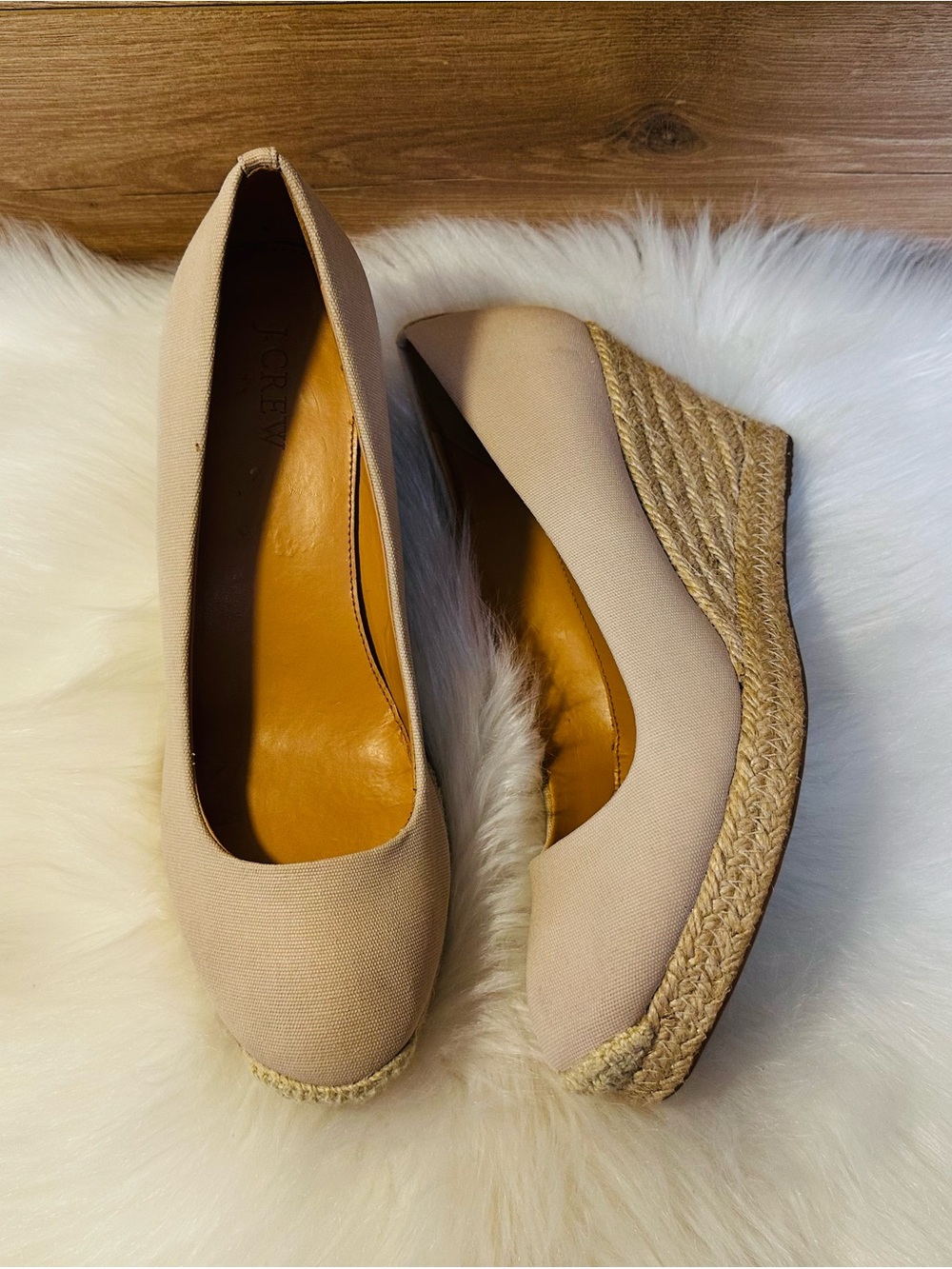 J. Crew Neutral Canvas Espadrille Wedge Pumps - Picture 4 of 7